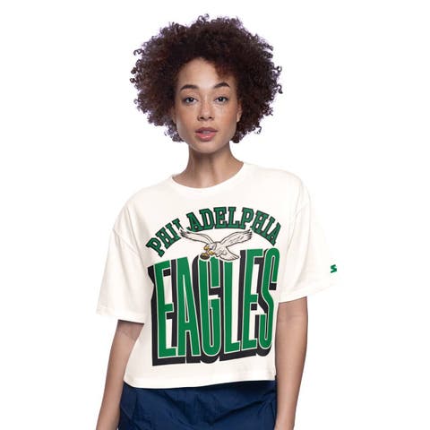 White Philadelphia Eagles Throwback Play the Ball Boxy Cropped T-Shirt