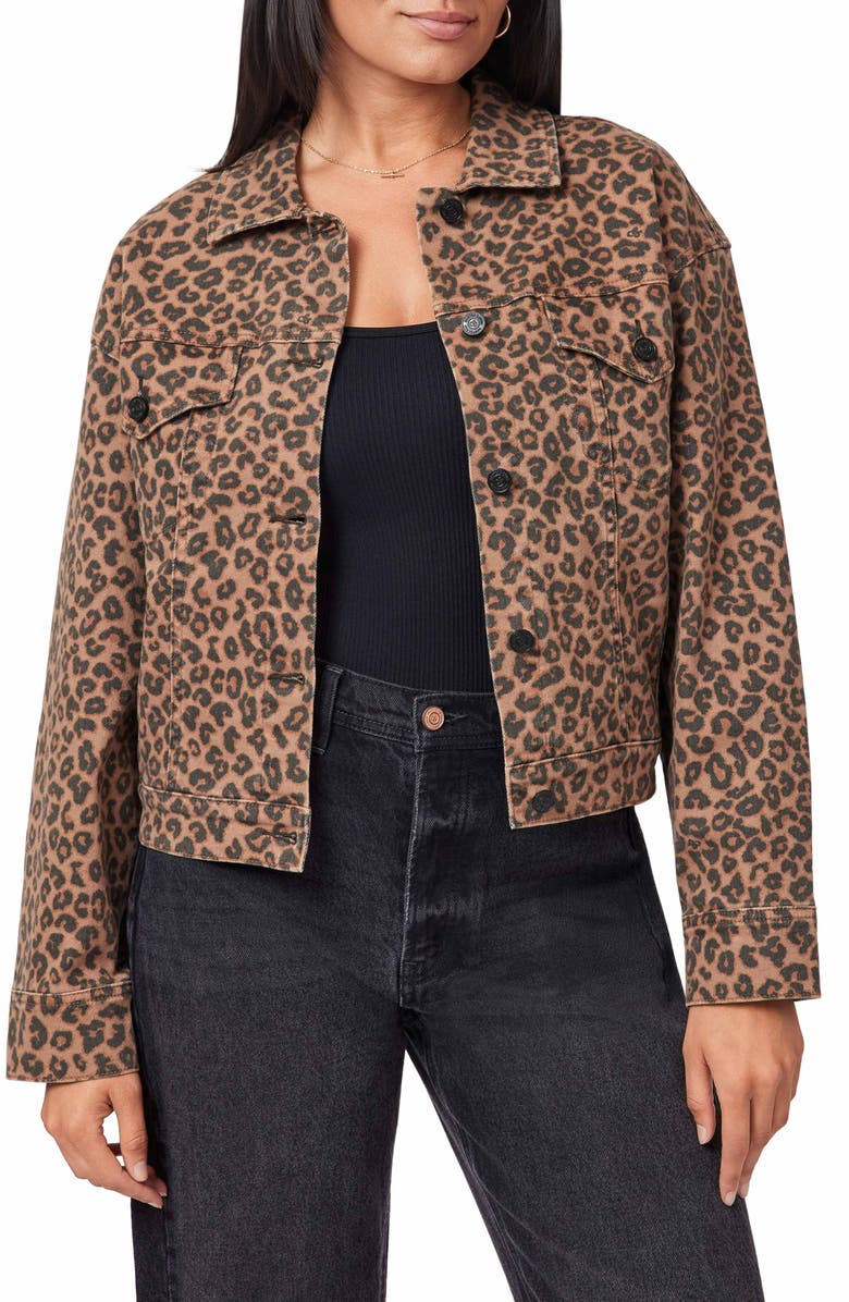 Scotch & Soda Leopard Print Oversized Crop Denim Jacket, Main, color, Leopard Print