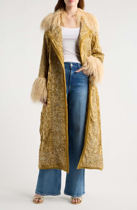 Pyre Embellished Faux Fur Detail Crushed Velvet Jacket