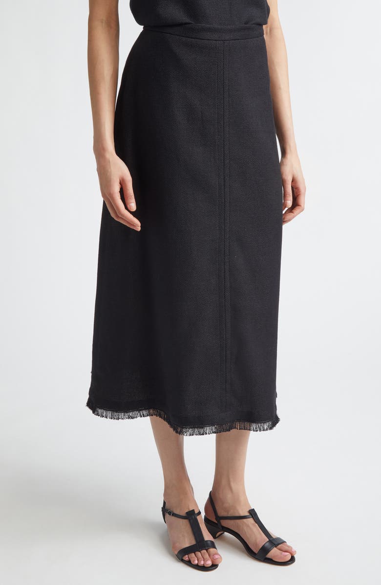 Max Mara Fringe Stretch Linen & Cotton Basket Weave A-Line Skirt, Alternate, color, Black