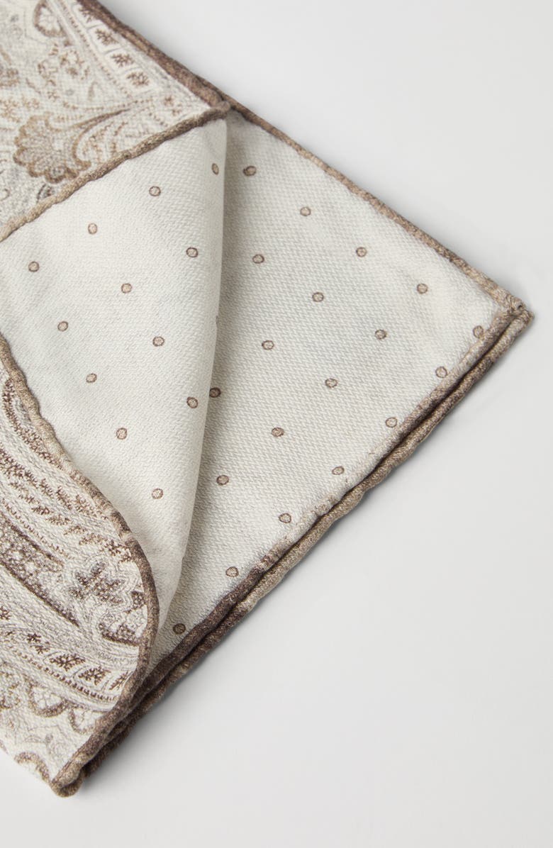 Brunello Cucinelli Double face silk pocket square, Alternate, color, Panama