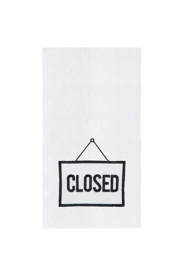 Open/Closed Typography Phrases Embroidered Reversible Kitchen Hand Towel, Alternate, color, Black