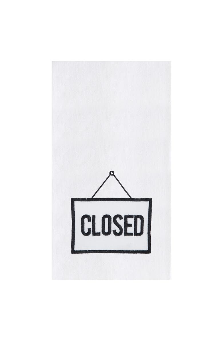 C&F Home Open/Closed Typography Phrases Embroidered Reversible Kitchen Hand Towel, Alternate, color, Black