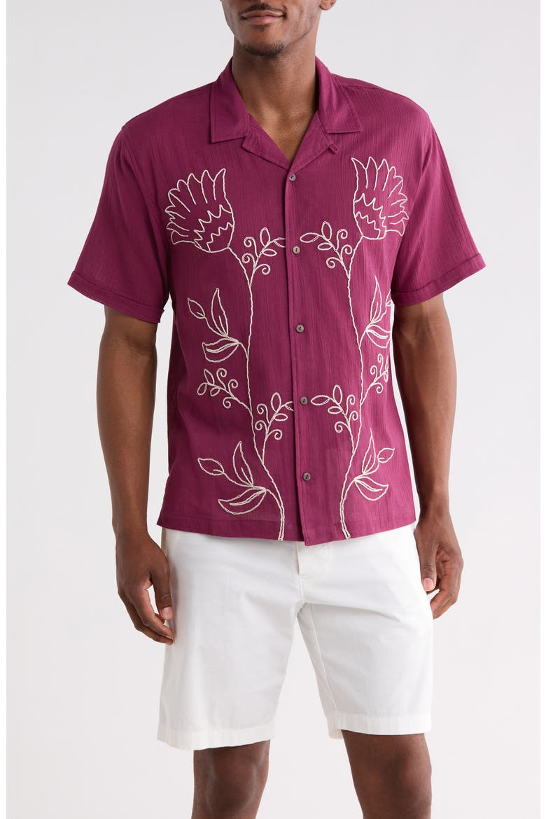 Baljeet Embroidered Cotton Camp Shirt, Main, color, WINE