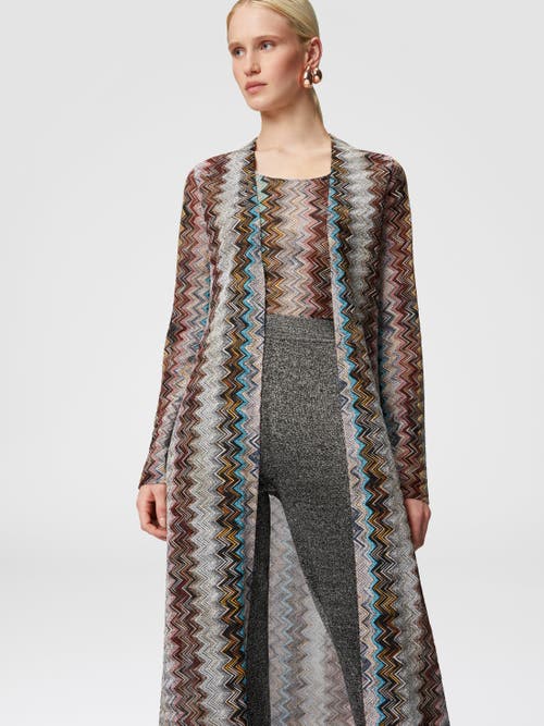 Shop Missoni Long Cardigan In Viscose Blend Zig Zag Lamé In Multicoloured