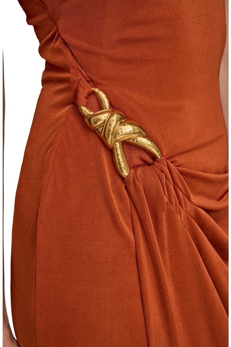 One-Shoulder Stretch Jersey Gown, Alternate, color, CINNAMON