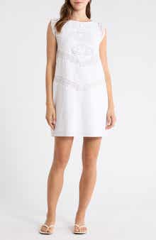 Schiffli Linen Blend Shift Dress