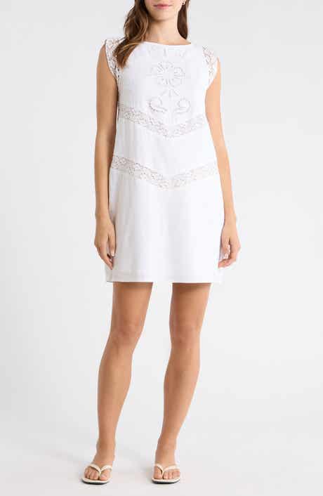 Schiffli Linen Blend Shift Dress