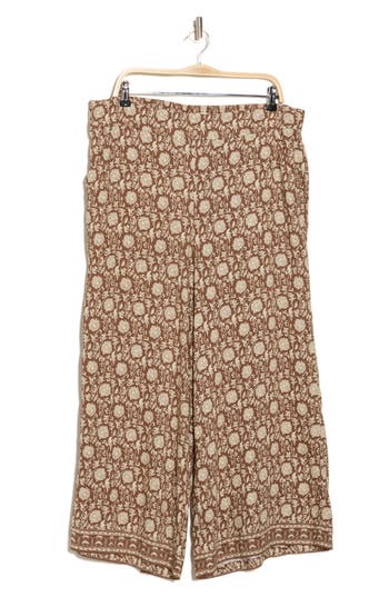 Max Studio Print Crop Wide Leg Pants In Umber/crm Small Oriental Pnl