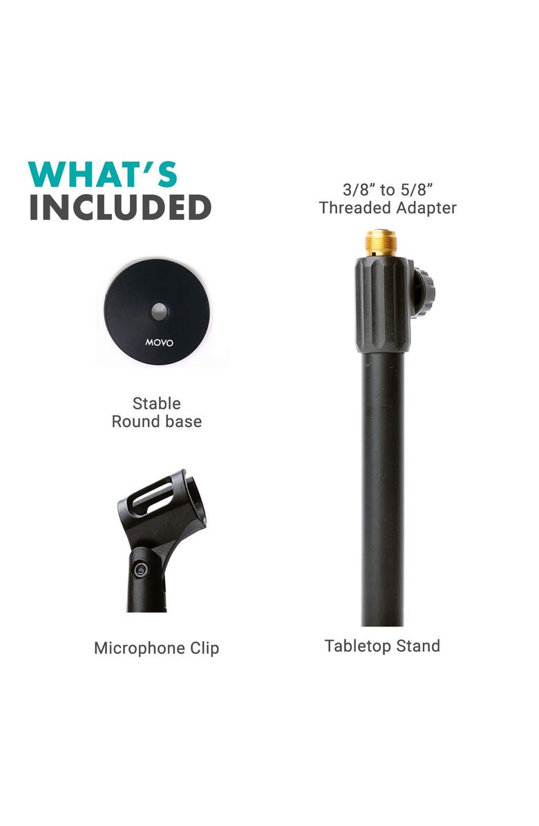 MOVO TMC-3 Adjustable Tabletop Mic Stand with Mic Clip, Alternate, color, Black
