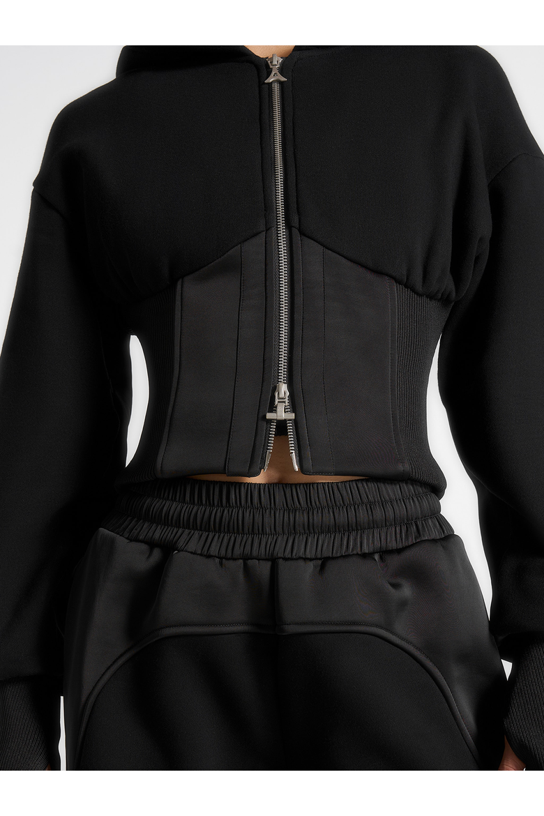 Brune Corset Jersey And Satin Zip Hoodie, Alternate, color, Black