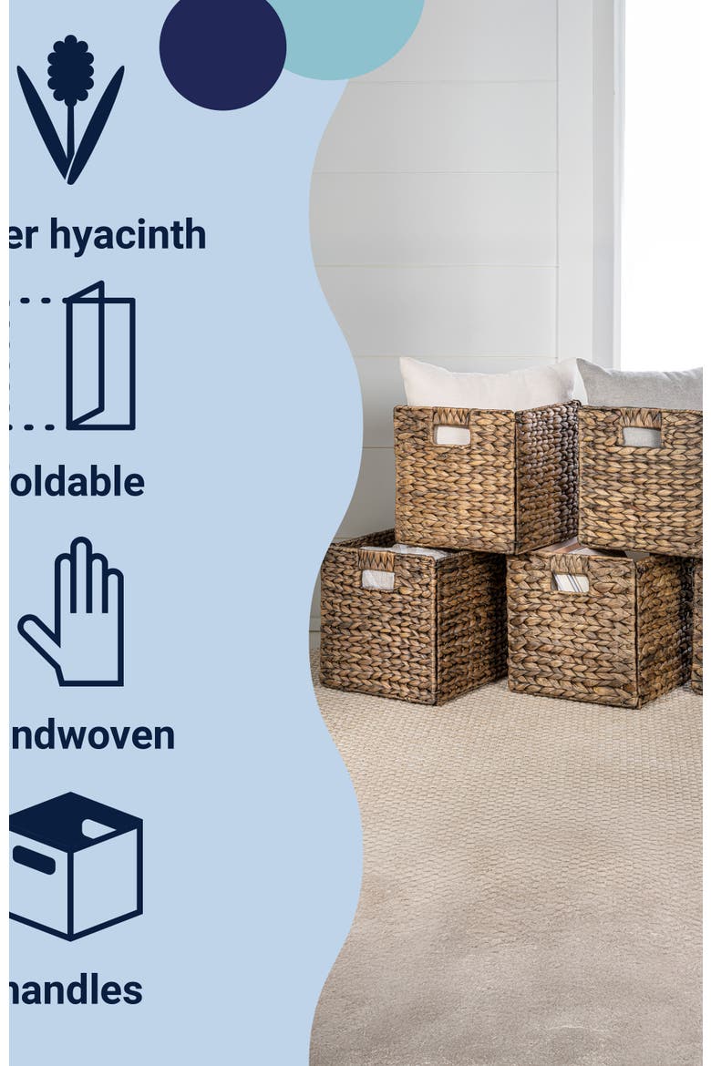 Bryce Classic Farmhouse Handwoven Hyacinth Collapsible Storage Cube Baskets with Handles,, Alternate, color, Woody