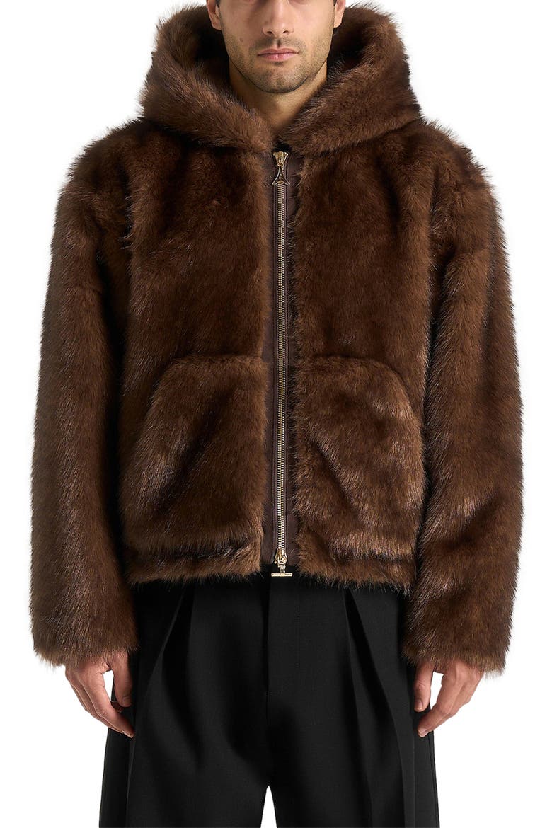 Ryan Fur Hooded Jacket, Main, color, Brown