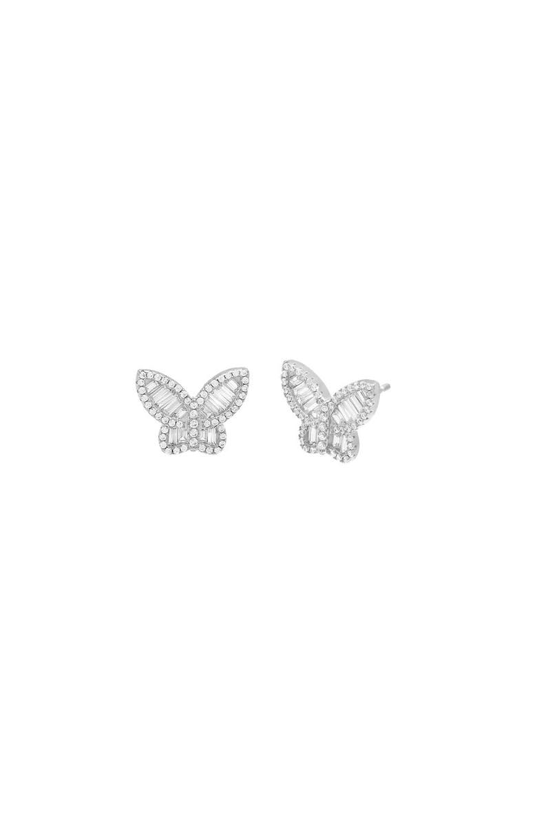BY ADINA EDEN Small Pave X Baguette Butterfly Stud Earring, Main, color, Silver