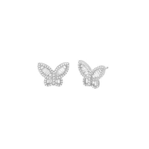 Small Pave X Baguette Butterfly Stud Earring