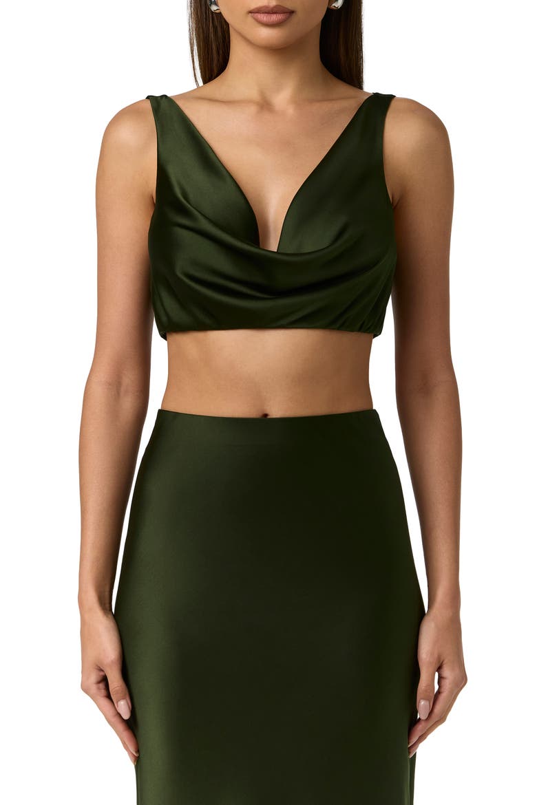 Cowl Neck Silk Blend Crop Tank, Main, color, NOIR GREEN