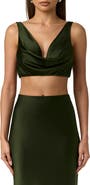 Naked Wardrobe Cowl Neck Silk Blend Crop Tank