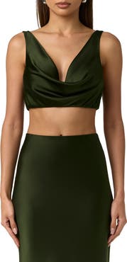 Naked Wardrobe Cowl Neck Silk Blend Crop Tank