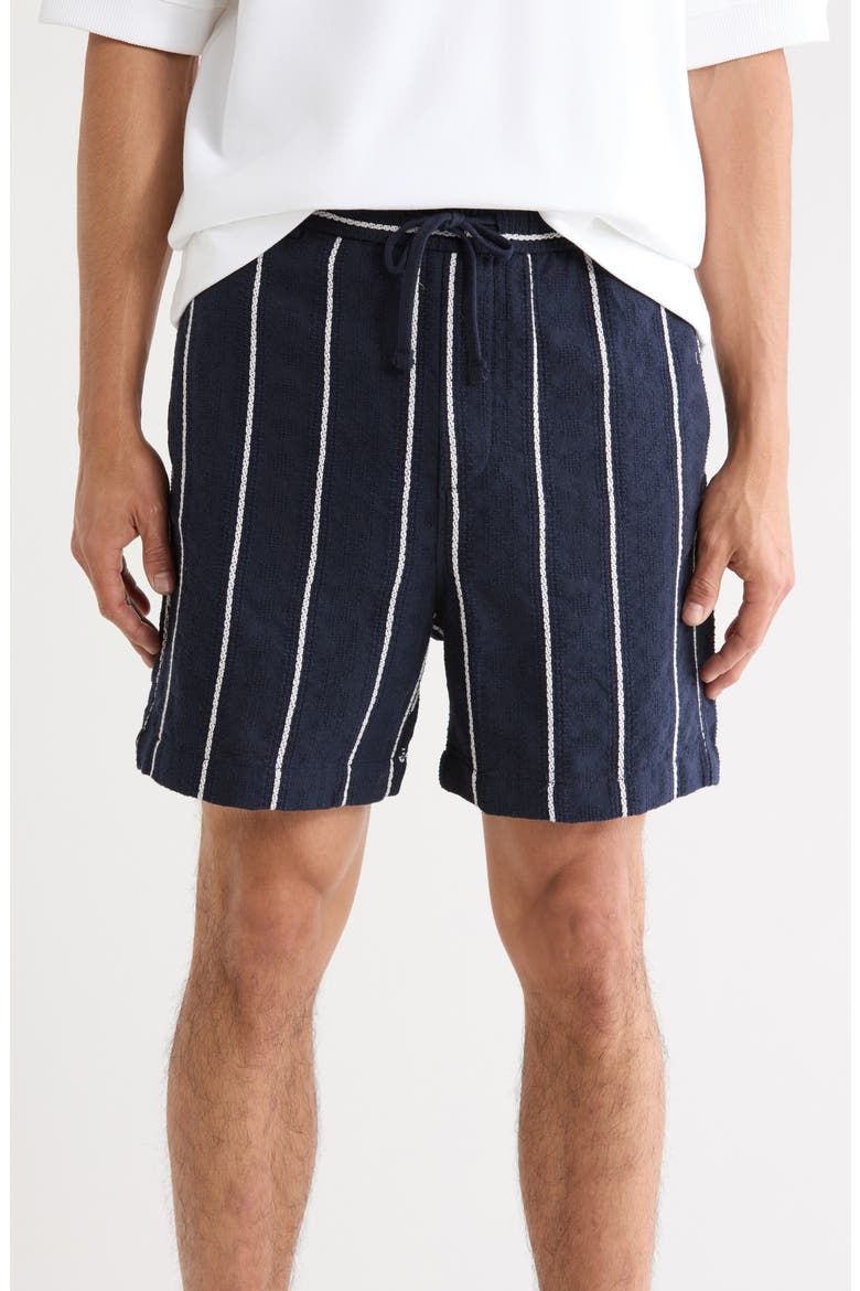 Textured Drawstring Shorts, Main, color, NAVY/ WHITE VERTICAL STRIPES