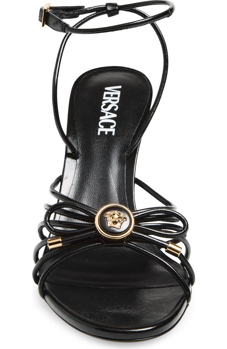 Versace Opera Bow Strappy Ankle Strap Sandal, Alternate, color, Black-Versace Gold