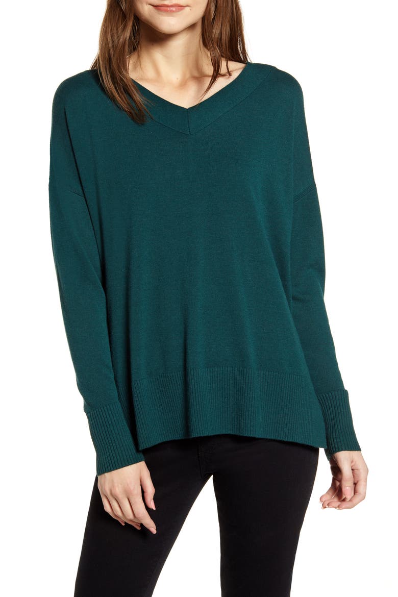 V-Neck Sweater, Main, color, GREEN PONDEROSA