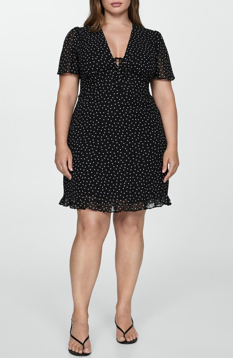 MANGO Polka Dot Flutter Sleeve Minidress, Alternate, color, 