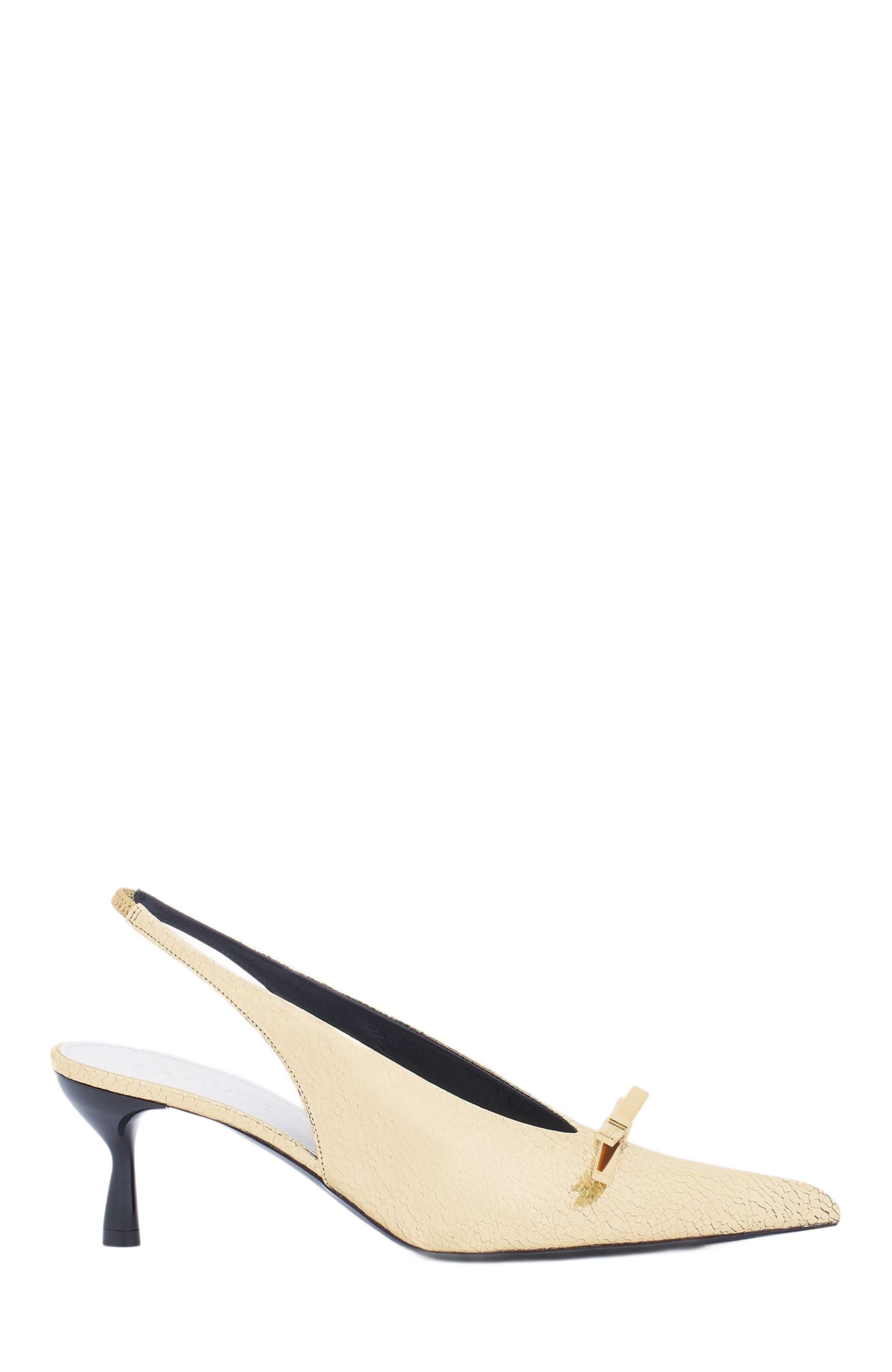 Lanvin BOW SLINGBACK PUMPS IN CRACKLED METALLIC LEATHER, Main, color, 