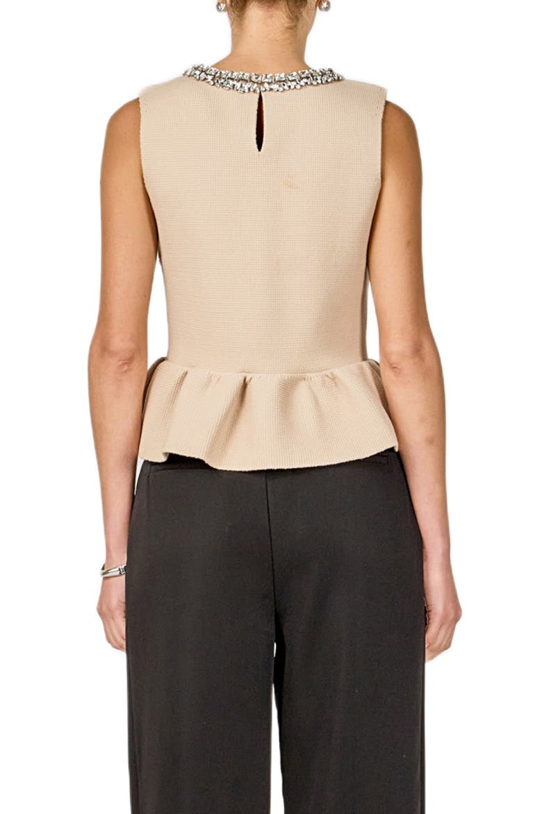 Embellished Knit Peplum Top, Alternate, color, BEIGE