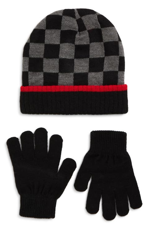 Kids' 2-Piece Checkered Beanie & Gloves Set