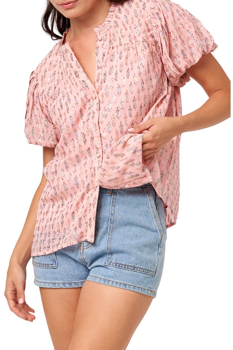Charley Puff Sleeve Button-Up Top, Main, color, PINK