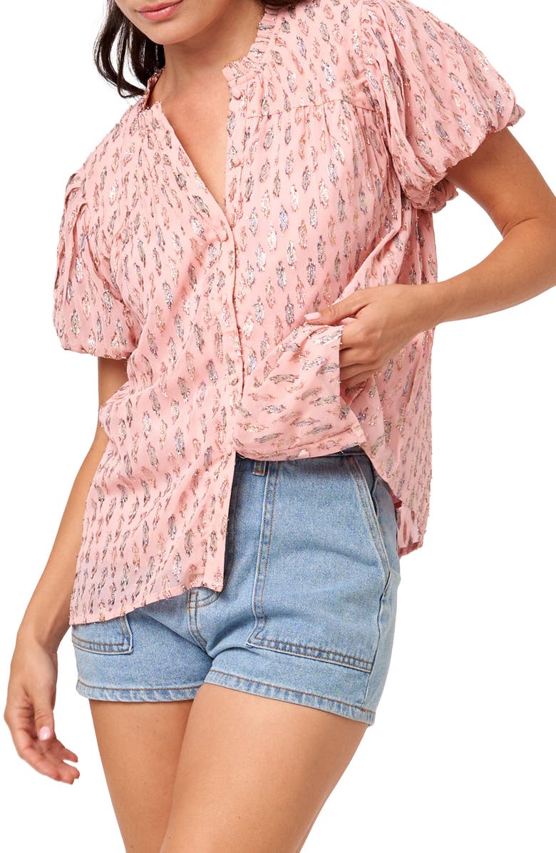 CIEBON Charley Puff Sleeve Button-Up Top, Main, color, Pink
