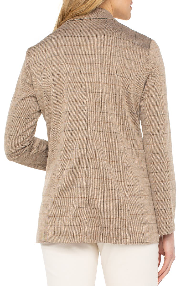 Liverpool Los Angeles Check Open Front Boyfriend Blazer, Alternate, color, Khaki Grid Check