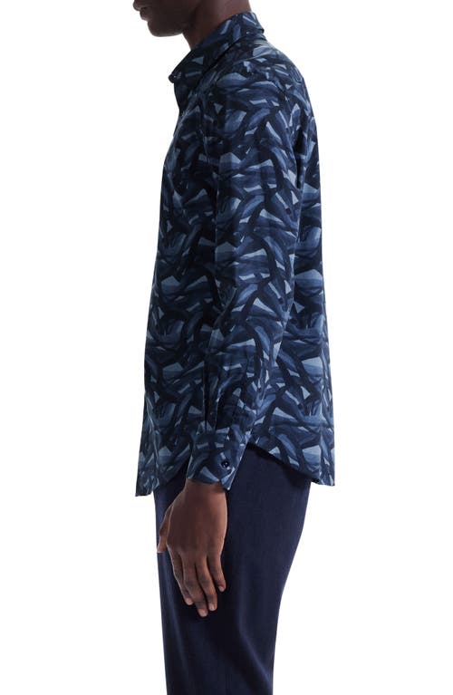 Bugatchi Julian Shaped Fit Abstract Wave Print Stretch Cotton Button-up Shirt In Blue