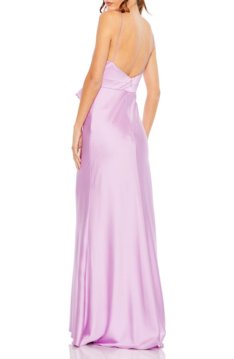 Mac Duggal Rhinestone Bow Cami Draped Trumpet Gown, Alternate, color, Lilac