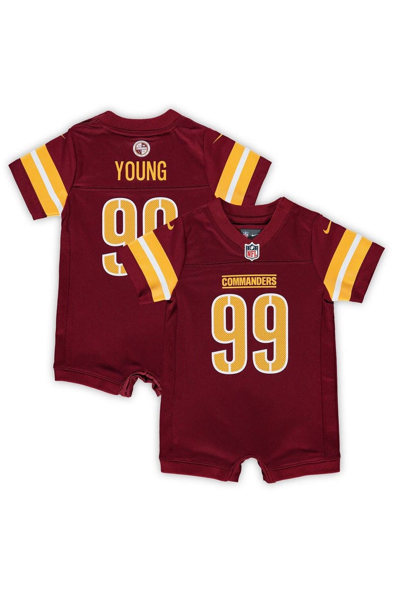 Newborn & Infant Nike Chase Young Burgundy Washington Commanders Game Romper Jersey, Main, color, Burgundy