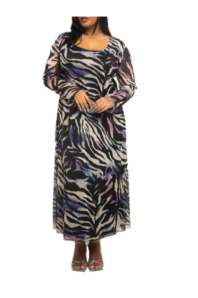 Plus Size Zebra Print Mesh Midaxi Dress, Alternate, color, Black