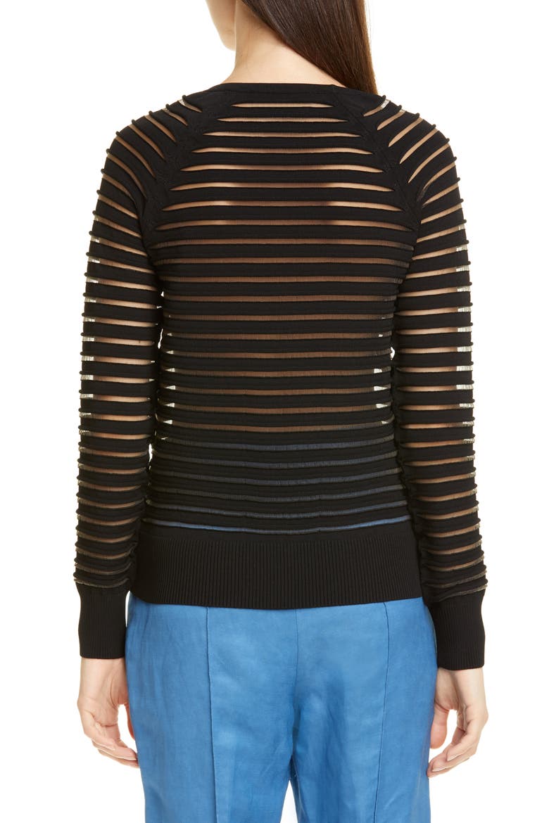 Margot Sheer Stripe Sweater, Alternate, color, BLACK