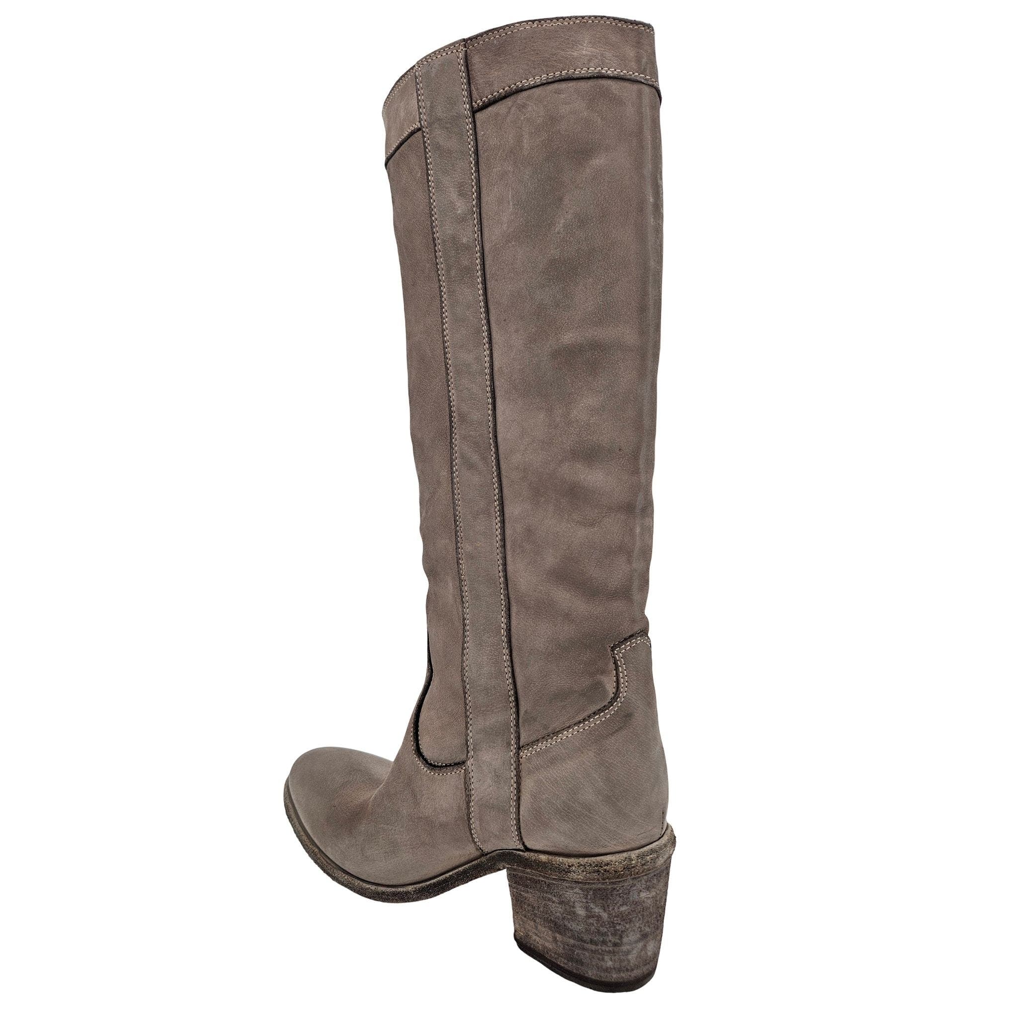 Washed Leather Knee-High Pull-on Boot, Alternate, color, Taupe