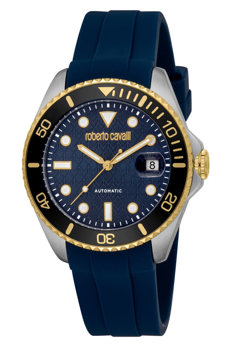 Vigore Automatic Silicone Strap Watch, 40mm, Main, color, DARK BLUE