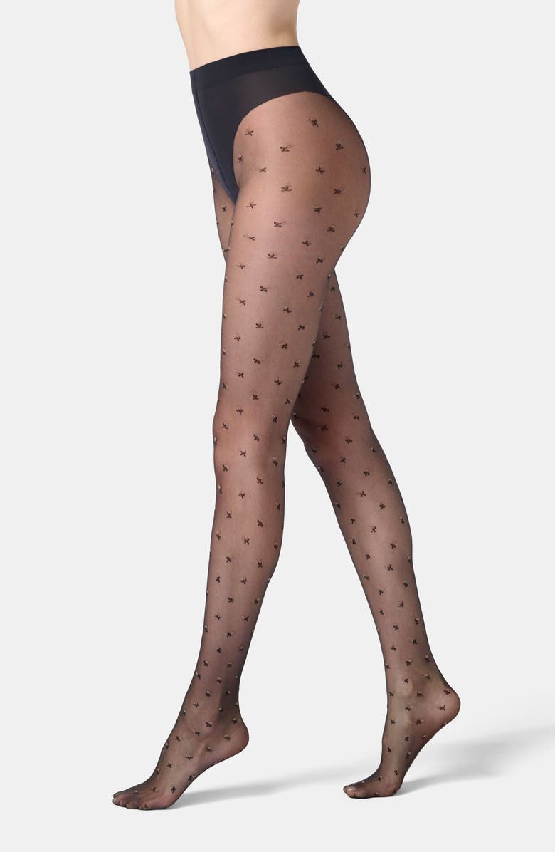 Oroblu Floret Sheer Tights, Main, color, Black