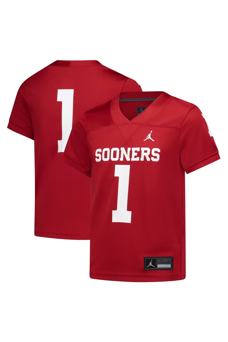 Preschool Jordan Brand #1 Crimson Oklahoma Sooners Untouchable Replica Football Jersey, Main, color, Crimson