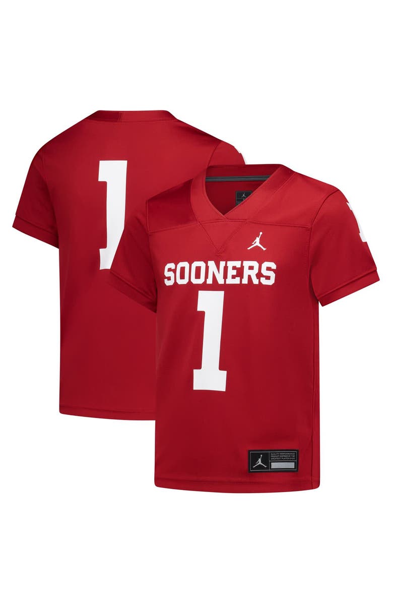 Jordan Brand Preschool Jordan Brand #1 Crimson Oklahoma Sooners Untouchable Replica Football Jersey, Main, color, Crimson