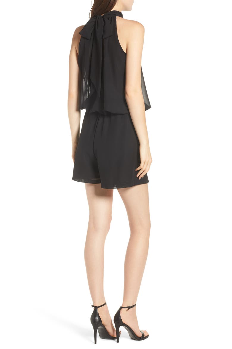 Bow Back Blouson Romper, Alternate, color, BLACK
