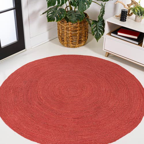 Jonathan Y Zara Braided Coastal Cottage Round Jute Round Area Rug In Red