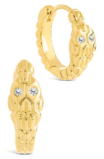 Sterling Forever Quintessa Cubic Zirconia Textured Hoop Earrings In Gold