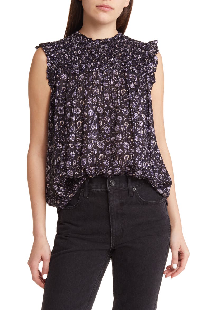 Print Smocked Blouse, Main, color, BLACK JESS FLORAL