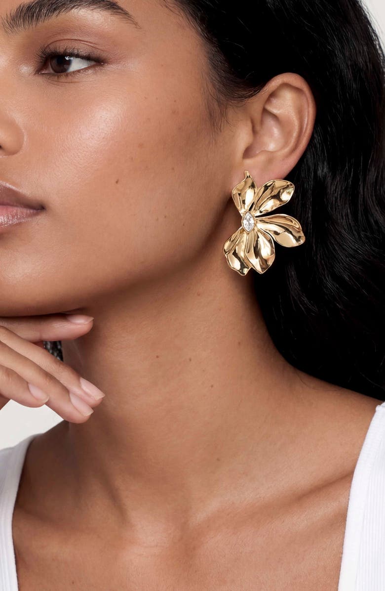 Ettika Crystal Bloom Statement Earrings, Alternate, color, Gold