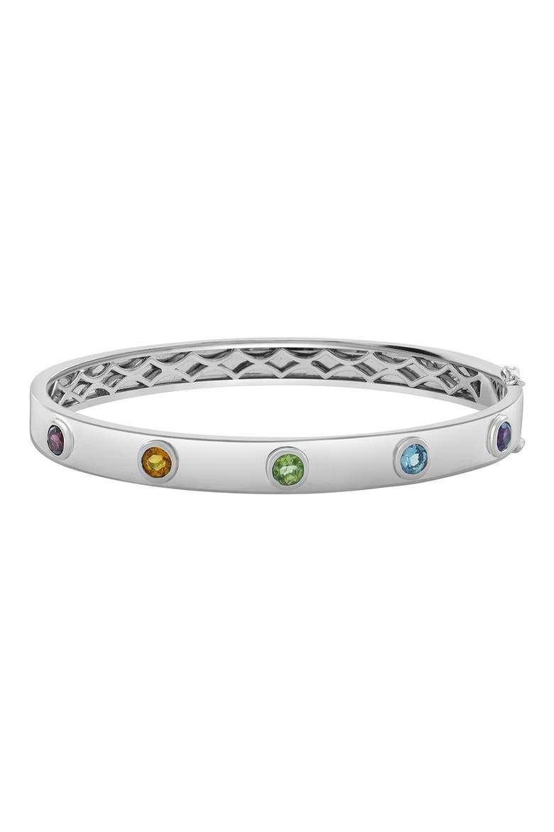 Bezel Set Gemstone Bangle Bracelet, Main, color, SILVER