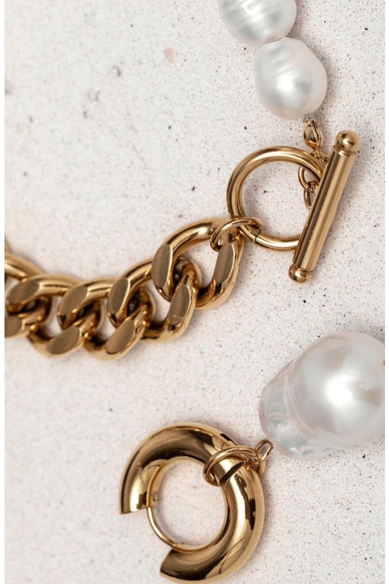 Freshwater Pearl & Curb Chain Bracelet, Alternate, color, WHITE