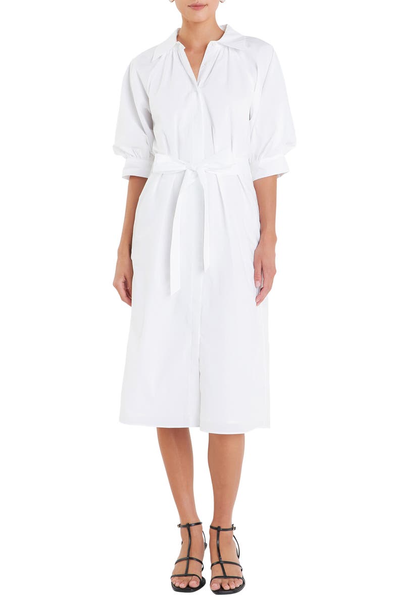 English Factory Tie Belt Shirtdress, Main, color, White
